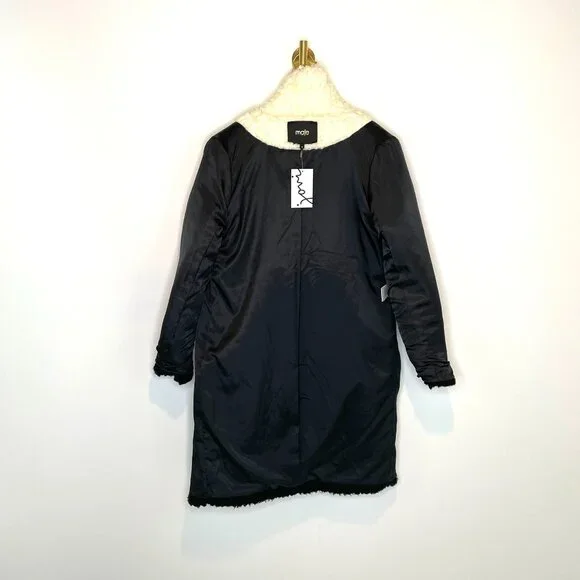 RunwayMaje Ombre Mid Length Black White Teddy CoatStreetwear Glam$755